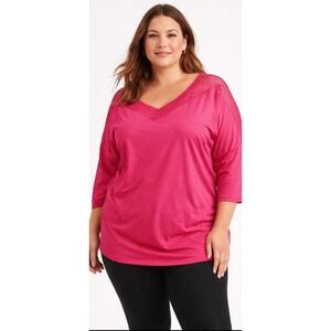 Livi  Active Pink Mesh Shoulder Top women Size 18/20 Athleisure 3/4 Sleeve